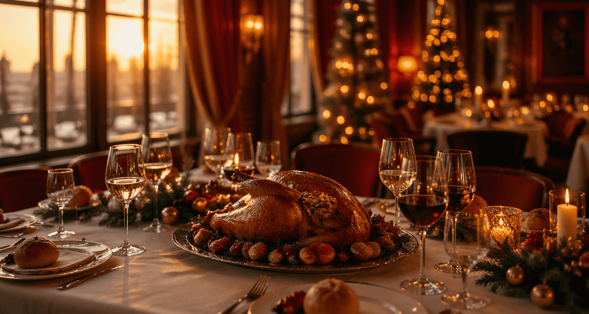 Table décorée dans restaurants ouverts le 25 décembre