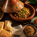 accompagnement tajine sur table marocaine avec pains et salades