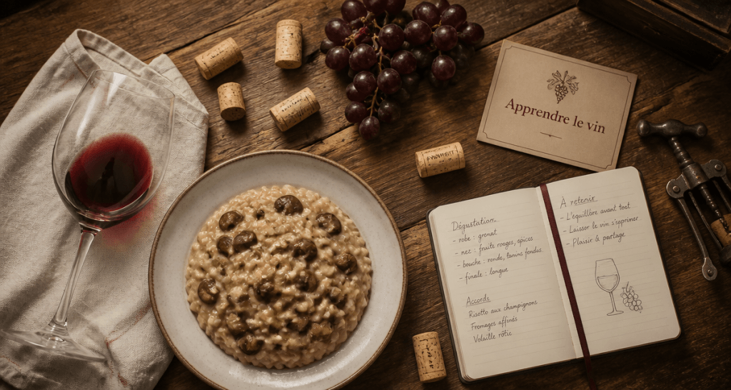 apprendre vin table dégustation étiquette