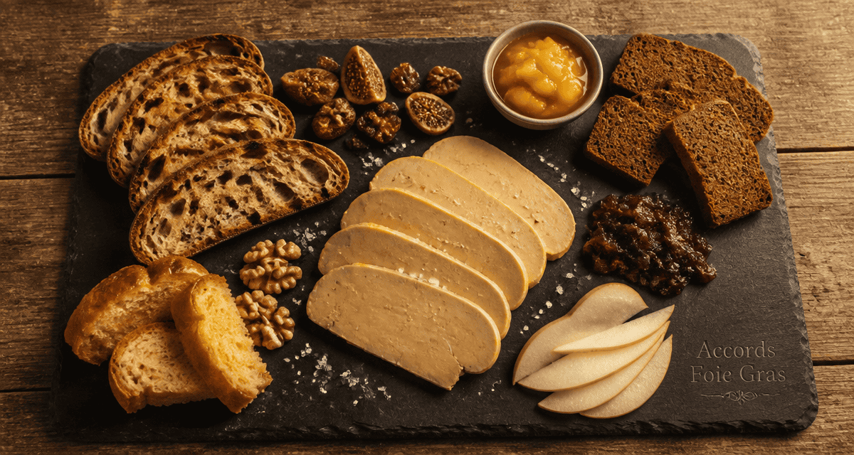 avec quoi servir le foie gras, ardoise, pain, fruits, chutney