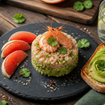 Avocat en entrée tartare crevettes dressage élégant