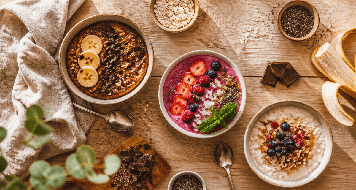 bowl petit dej variés sur table en bois
