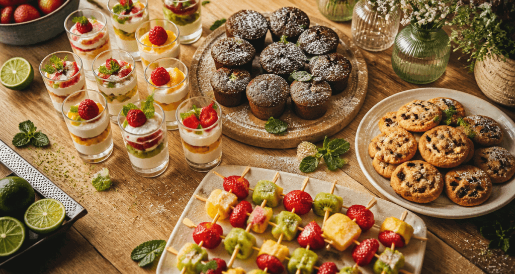 Buffet dessert apéro dinatoire sur table en bois