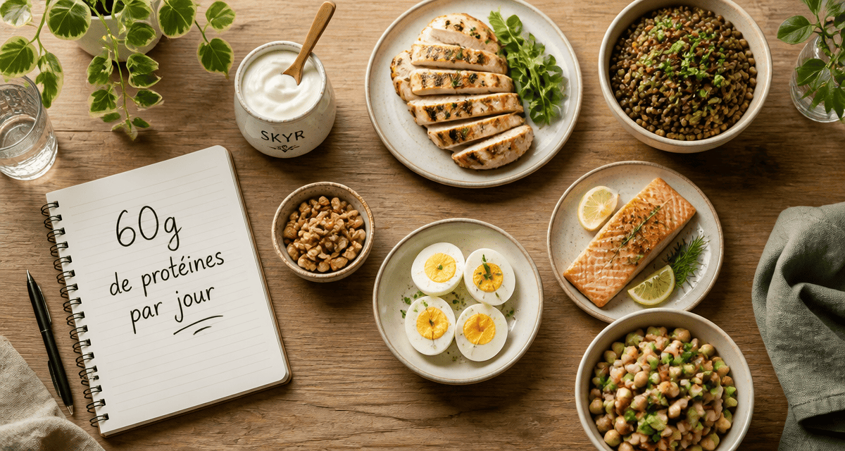 comment manger 60 g de proteine par jour assiette aliments