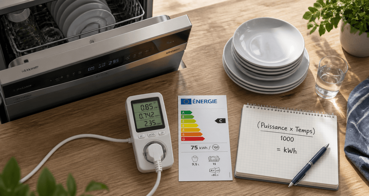 Consommation lave vaisselle avec wattmètre et étiquette énergie