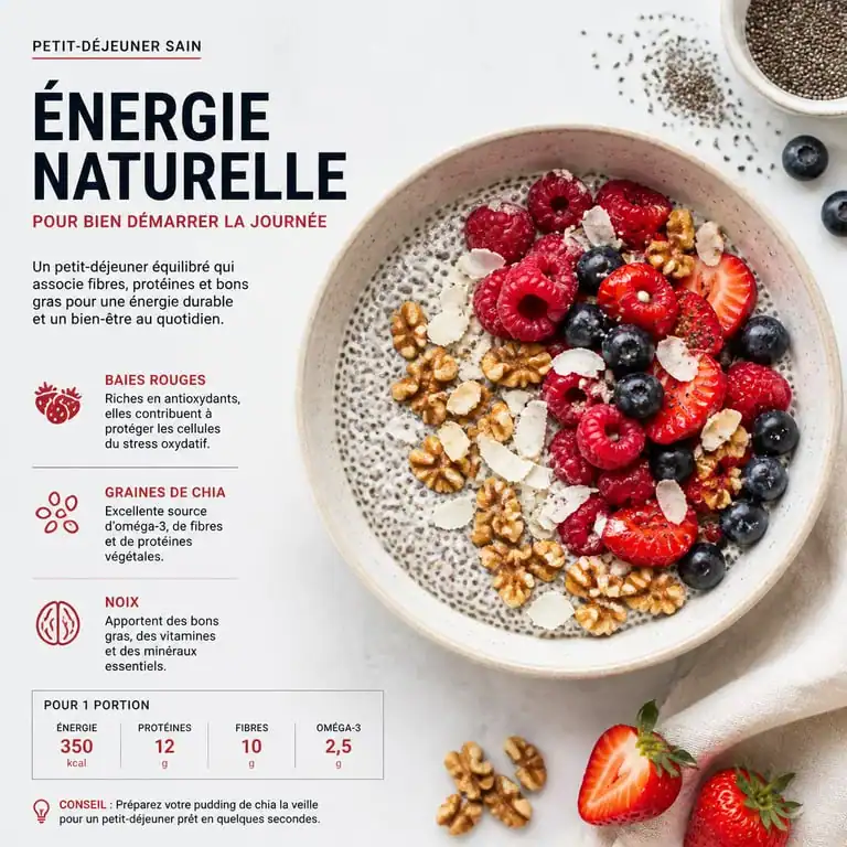Bol de graines de chia et baies rouges, recette pour maigrir le ventre saine et gourmande