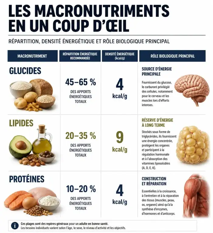 Tableau comparatif des macronutriments glucides lipides protéines