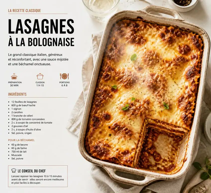 Recette lasagnes à la bolognaise pour 10 personnes dans un plat familial