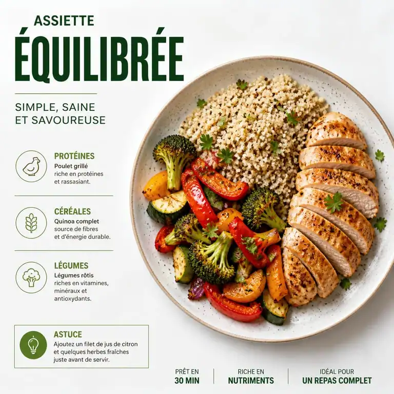Exemple de repas équilibré pour une personne dans le cadre d'un menu semaine 1 personne