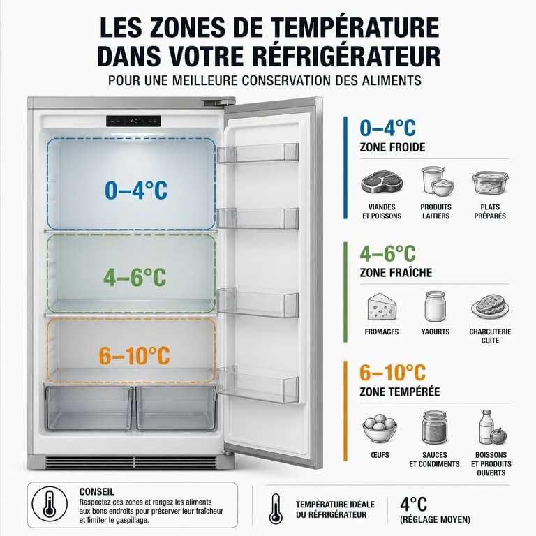 Infographie des zones de température pour bien ranger son frigo