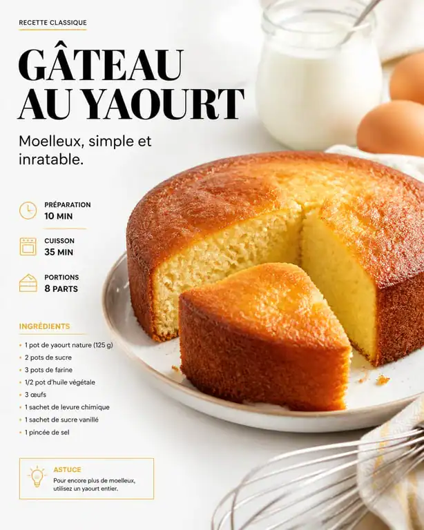 Gâteau au yaourt avec un seul œuf moelleux et doré