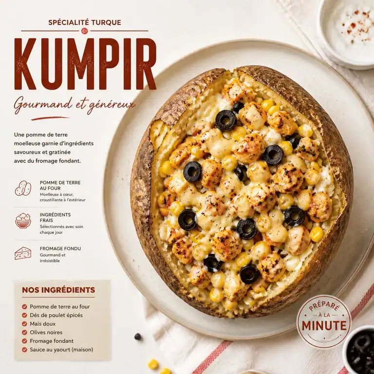 Recette du Kumpir turc maison, spécialité de restaurant halal à Villeurbanne