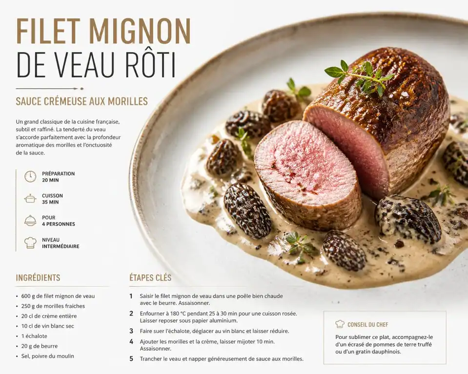 Recette filet mignon de veau gastronomique aux morilles