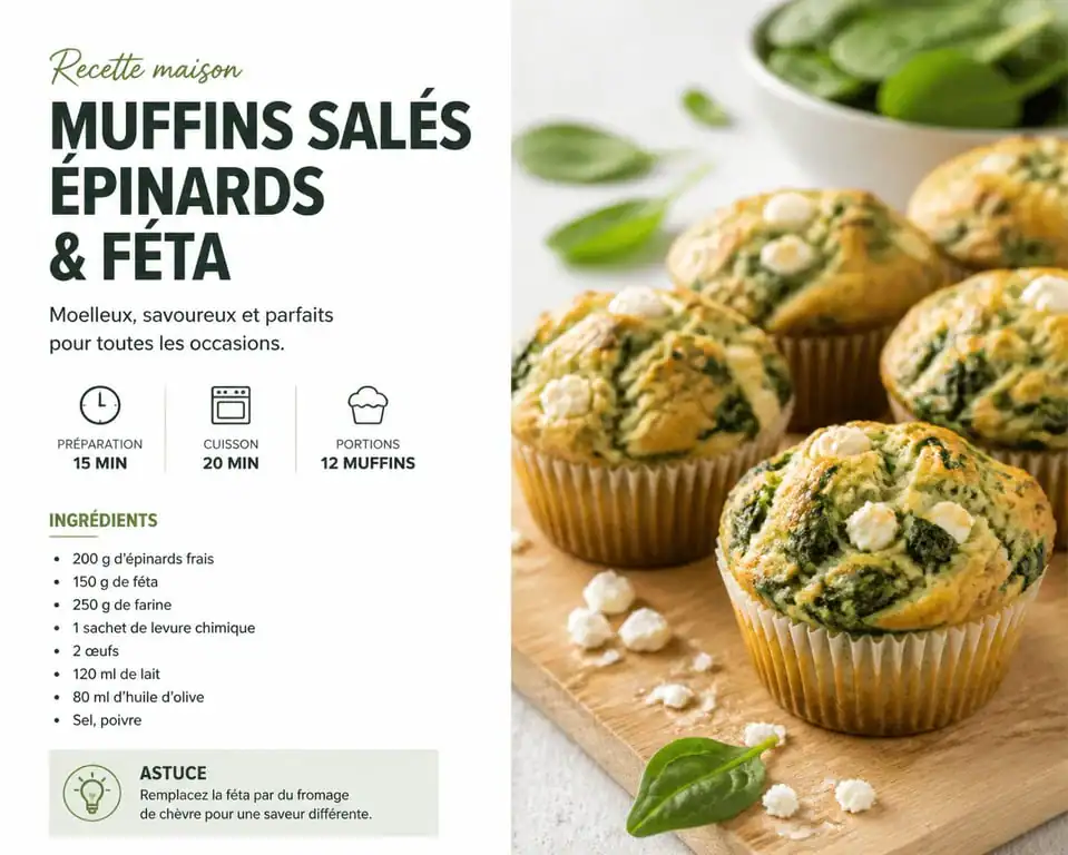 Muffins salés aux épinards et féta pour un petit déjeuner équilibré à préparer la veille