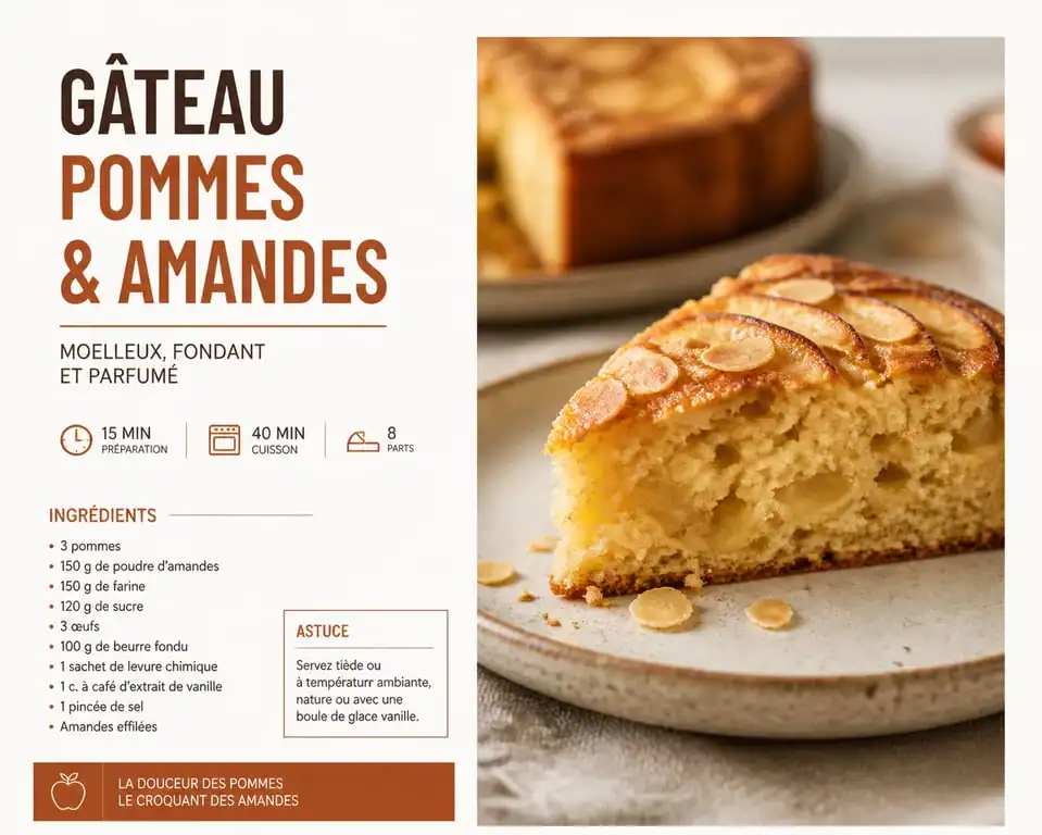 Gâteau moelleux aux pommes et amandes pour diabétiques sur une assiette