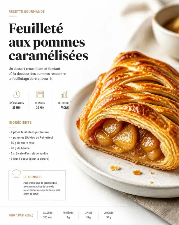 Feuilleté aux pommes caramélisées croustillant, recette avec de la pate feuilletee