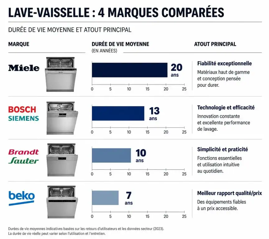 Comparatif des marques de lave-vaisselle : fiabilité, durée de vie et points forts
