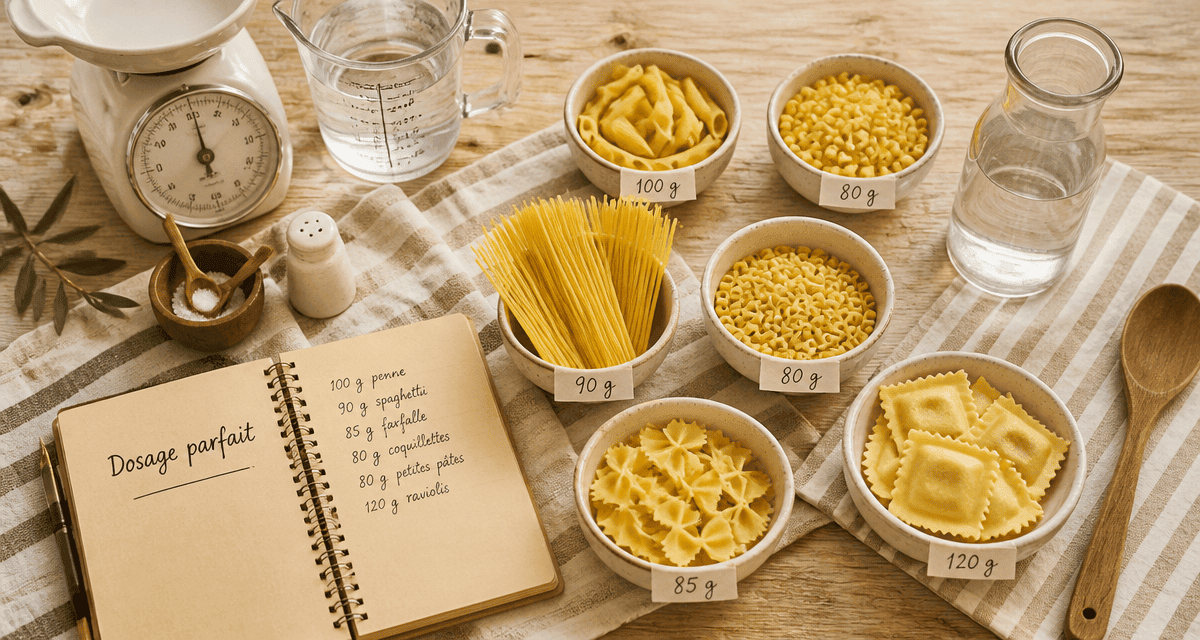 Grammage pate par personne, portions de pâtes crues pesées