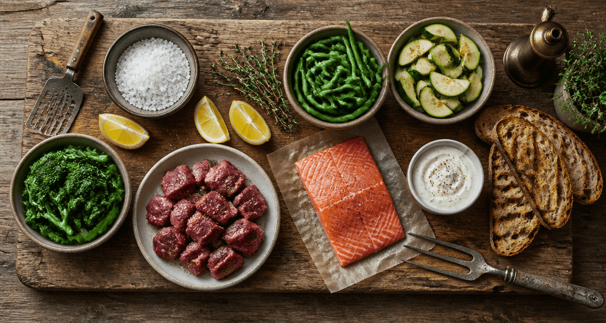 Ingrédients recette salé sur planche bois