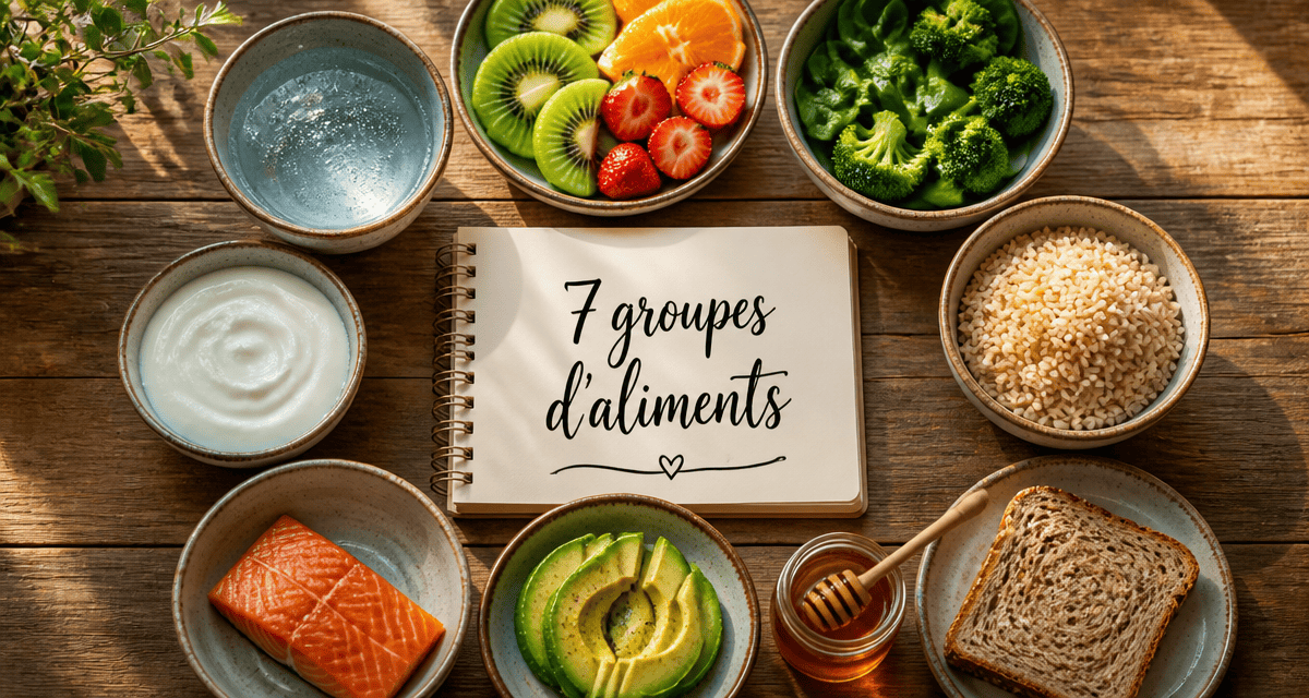 Les 7 groupes d aliments tableau en bols sur table