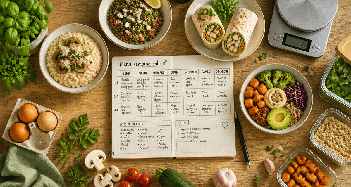 menu semaine 1 personne sur table avec plats individuels