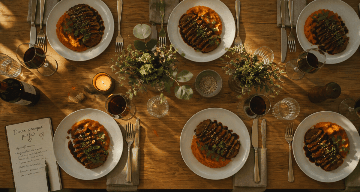 menu un diner presque parfait table assiettes canard