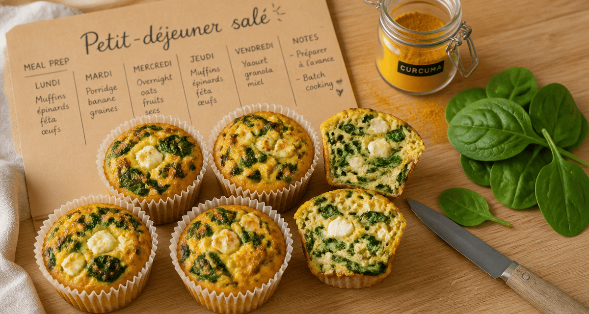 petit dejeuner sale a preparer la veille muffins epinards feta