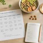 plan alimentaire nutritionniste pdf sur table avec repas