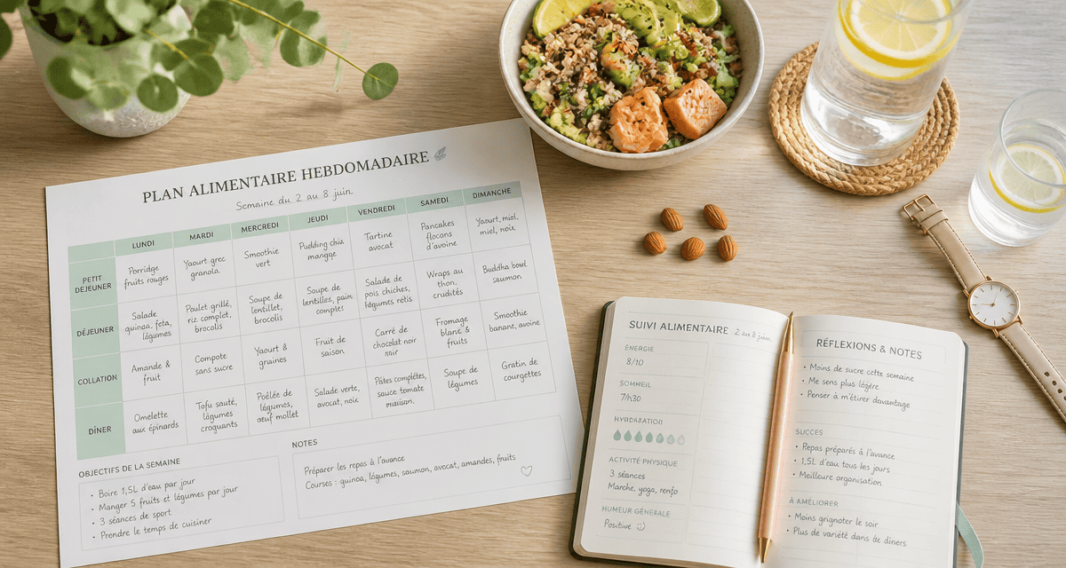 plan alimentaire nutritionniste pdf sur table avec repas
