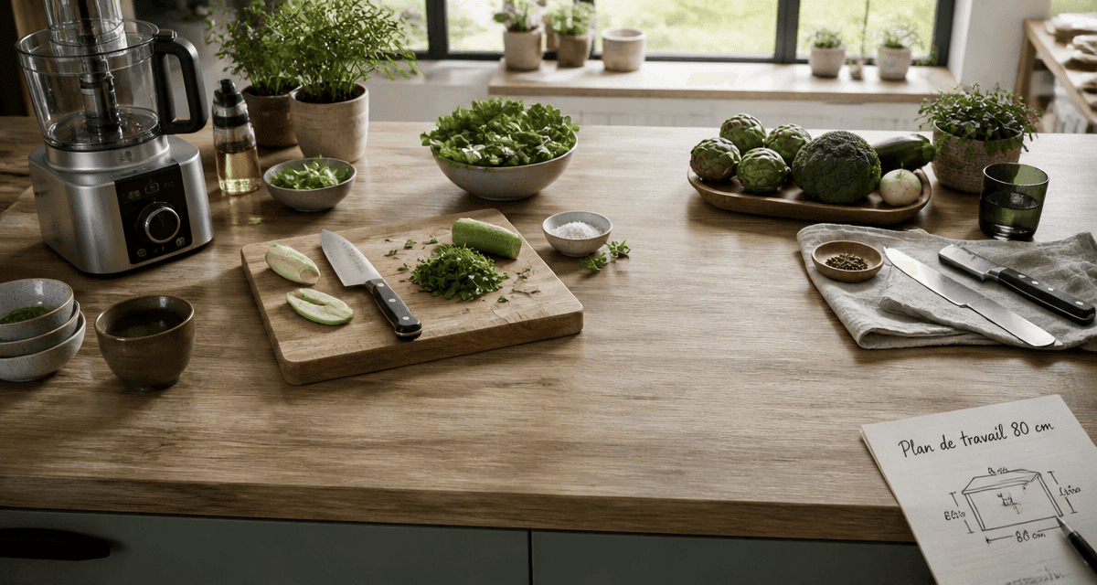 plan de travail 80 cm de profondeur cuisine stratifié bois clair