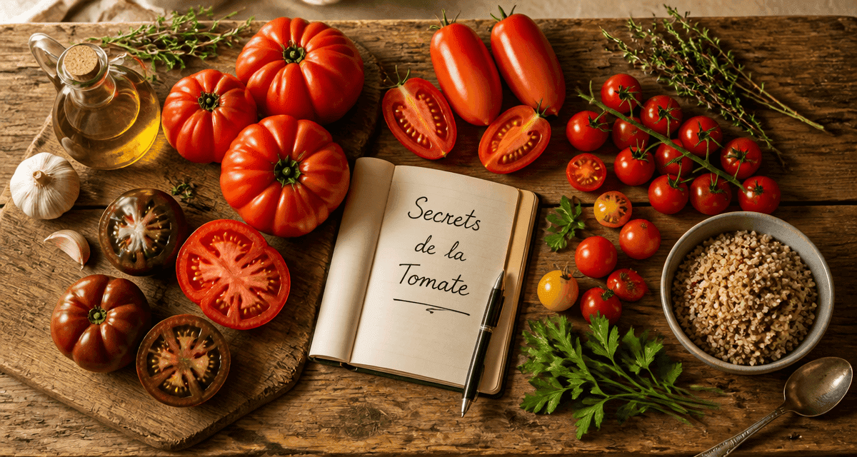 recette avec tomates différentes variétés sur planche bois