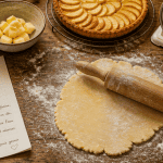 recette sucrée avec pâte brisée maison sur plan de travail