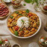 repas froid entre amis table salade penne