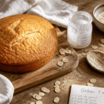 un gateau avec un oeuf sur planche en bois