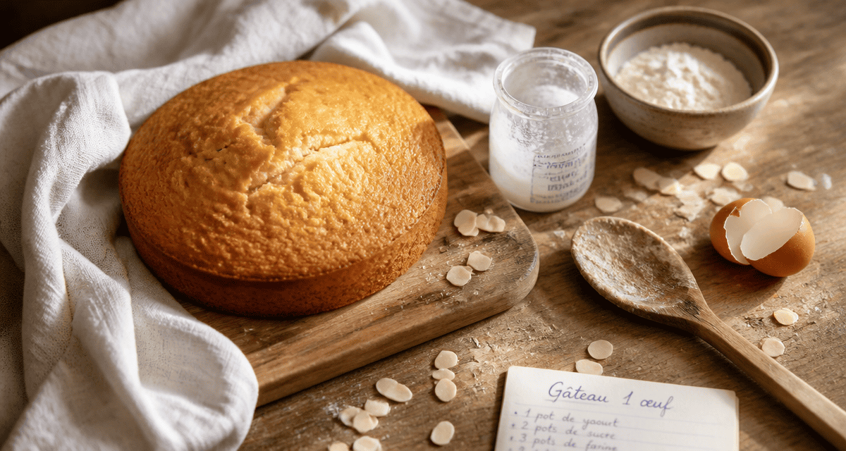 un gateau avec un oeuf sur planche en bois