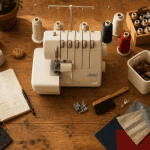 Surfileuse moderne sur table de couture