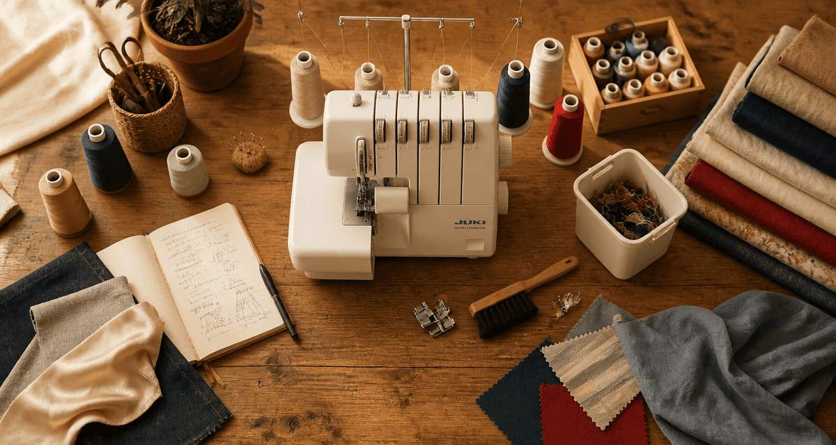Surfileuse moderne sur table de couture