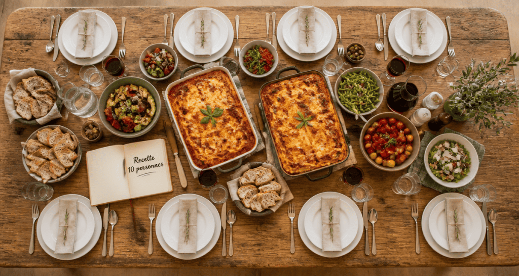 Table dressée pour recette 10 personnes lasagnes