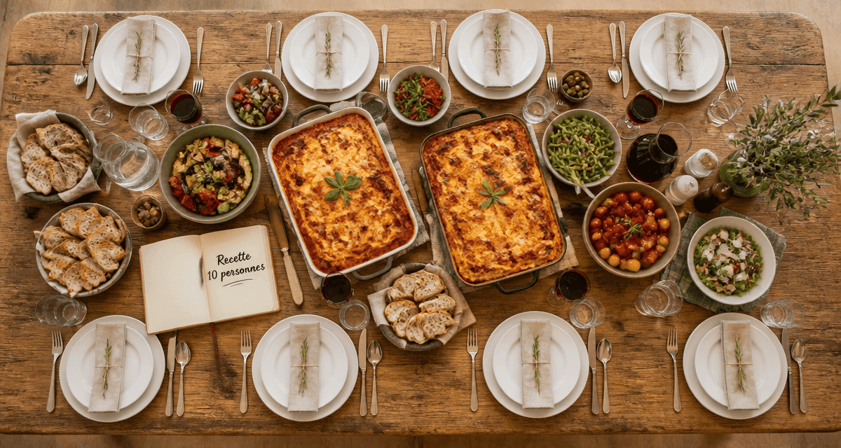 Table dressée pour recette 10 personnes lasagnes
