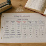tableau de conversion gramme manuscrit sur bureau