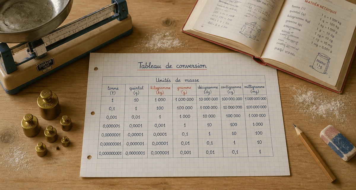 tableau de conversion gramme manuscrit sur bureau