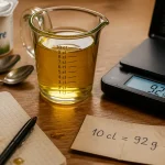 10cl d huile en gramme : 92 g sur balance