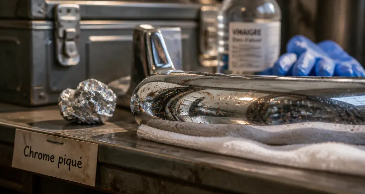 Comment nettoyer du chrome piqué sans rayer : vinaigre et microfibre sur chrome rouillé