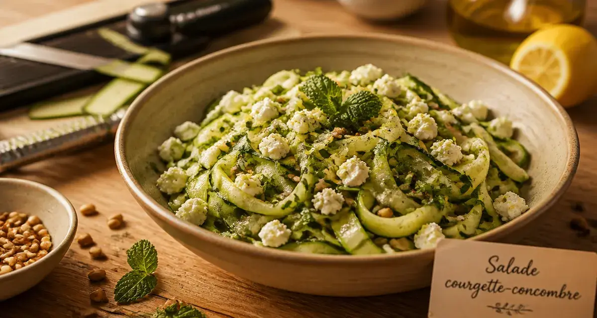Salade courgette concombre fraîche, menthe et feta