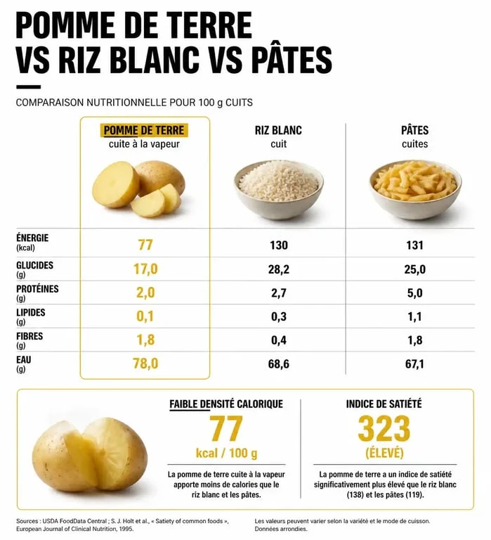 Infographie comparative des bienfaits de la pomme de terre pour régime et perte de poids