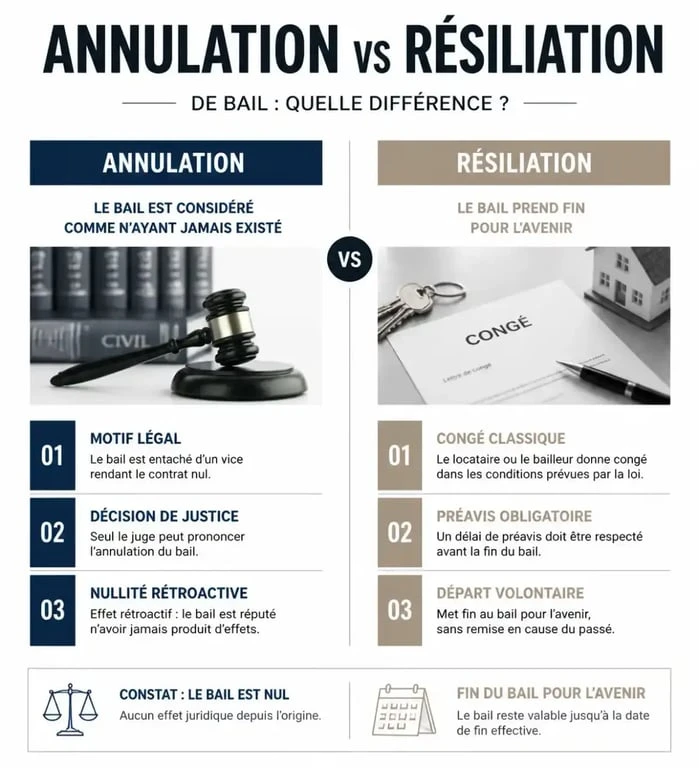 Tableau comparatif des différences entre annulation et résiliation d'un bail d'habitation