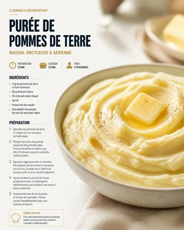 Purée de pommes de terre onctueuse sans potimarron servie dans une assiette élégante