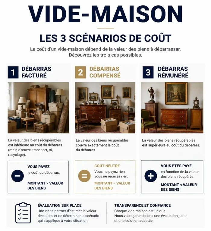 Infographie des scénarios de coûts pour un service de vide maison 65
