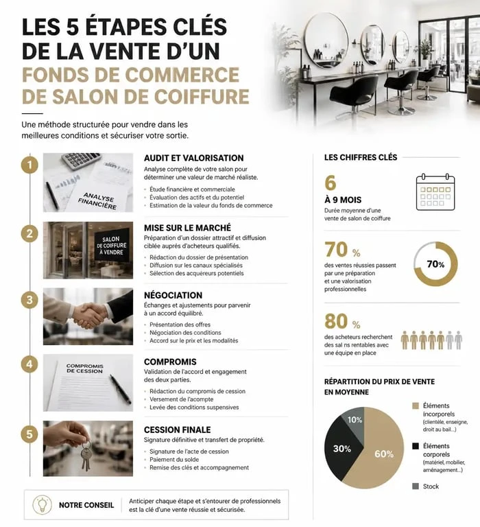 Étapes clés pour la vente d'un salon de coiffure : du diagnostic à la cession finale