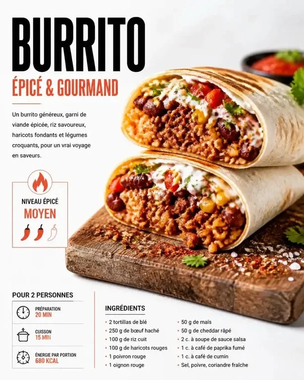Burrito maison préparé avec un mélange d'épices burritos authentique